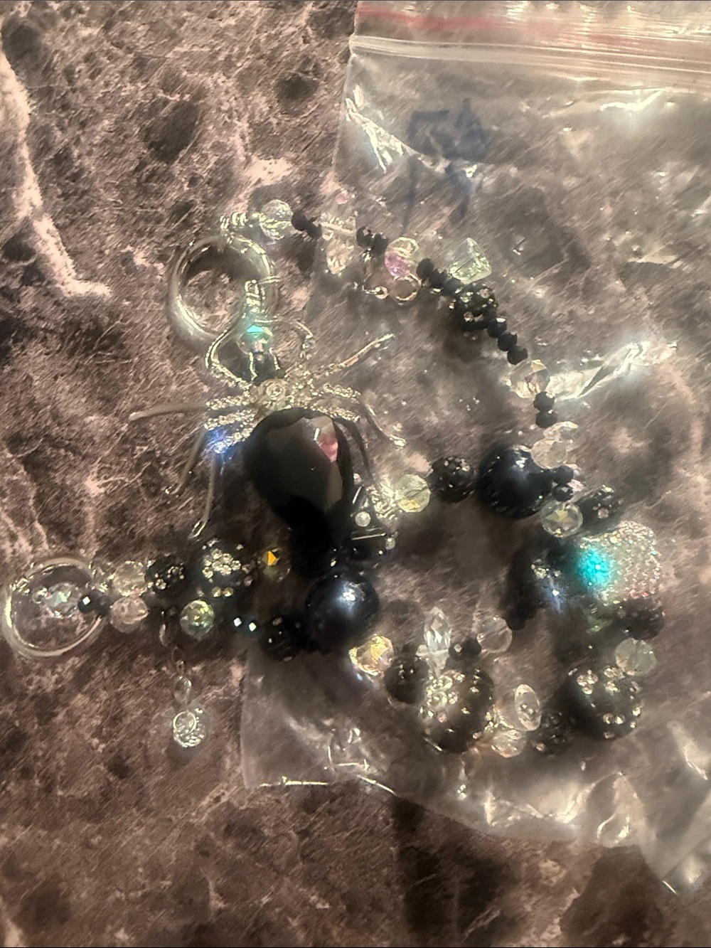 Elegant Black Beaded purse or keychain charm with Crystal Accents